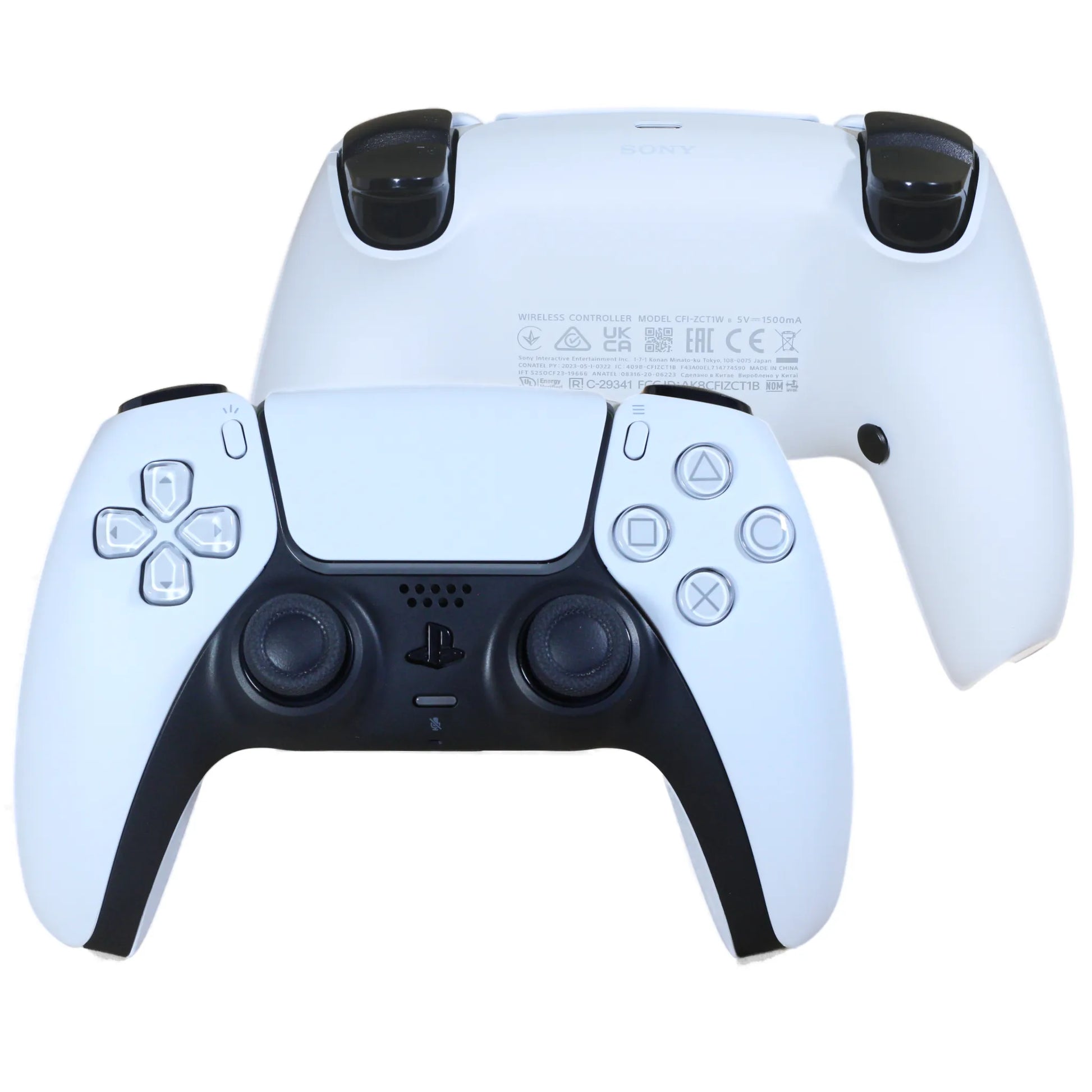 Une manette playstation 5 blanche avec un kit de palettes au dos